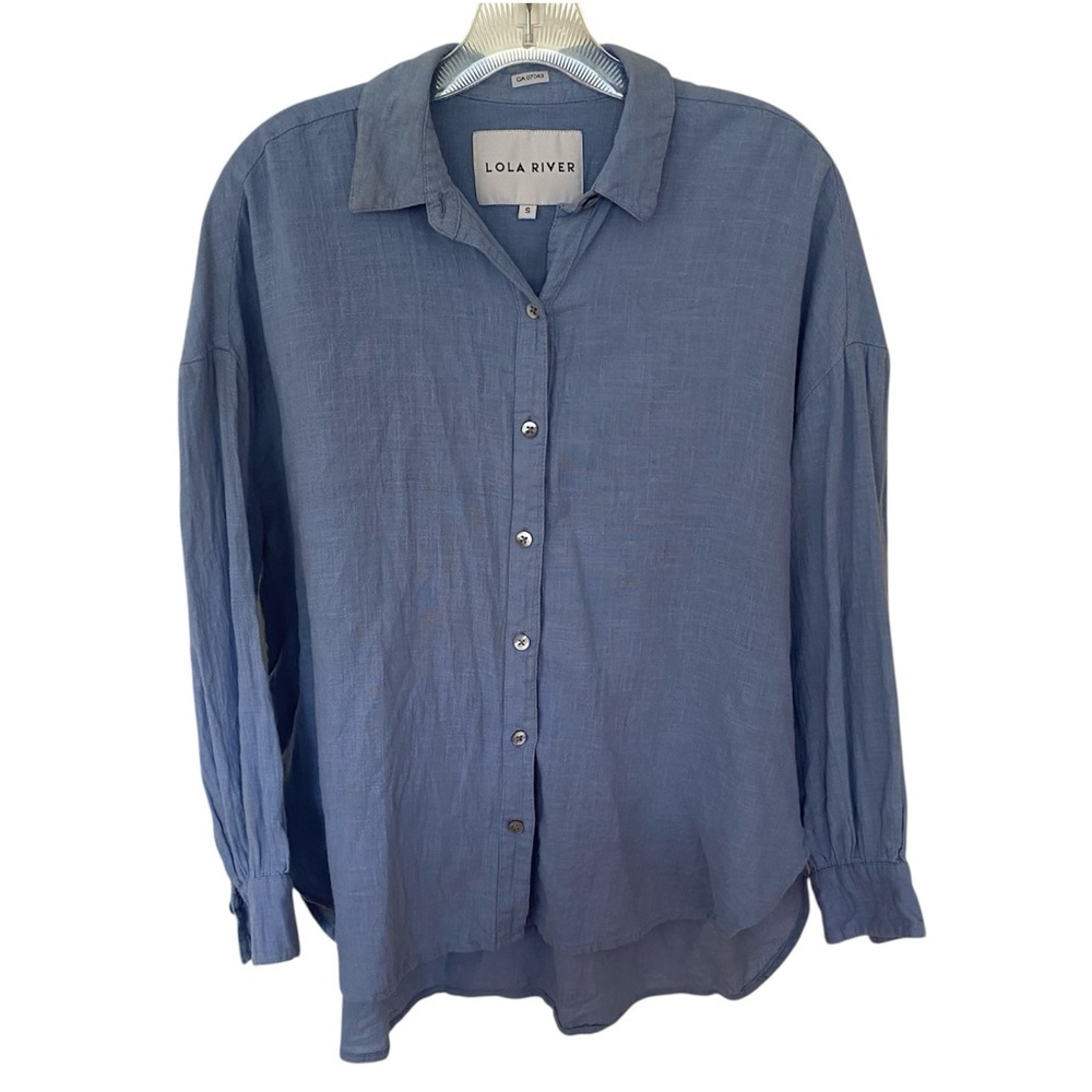 Lola River Blue Cotton Button Down Shirt